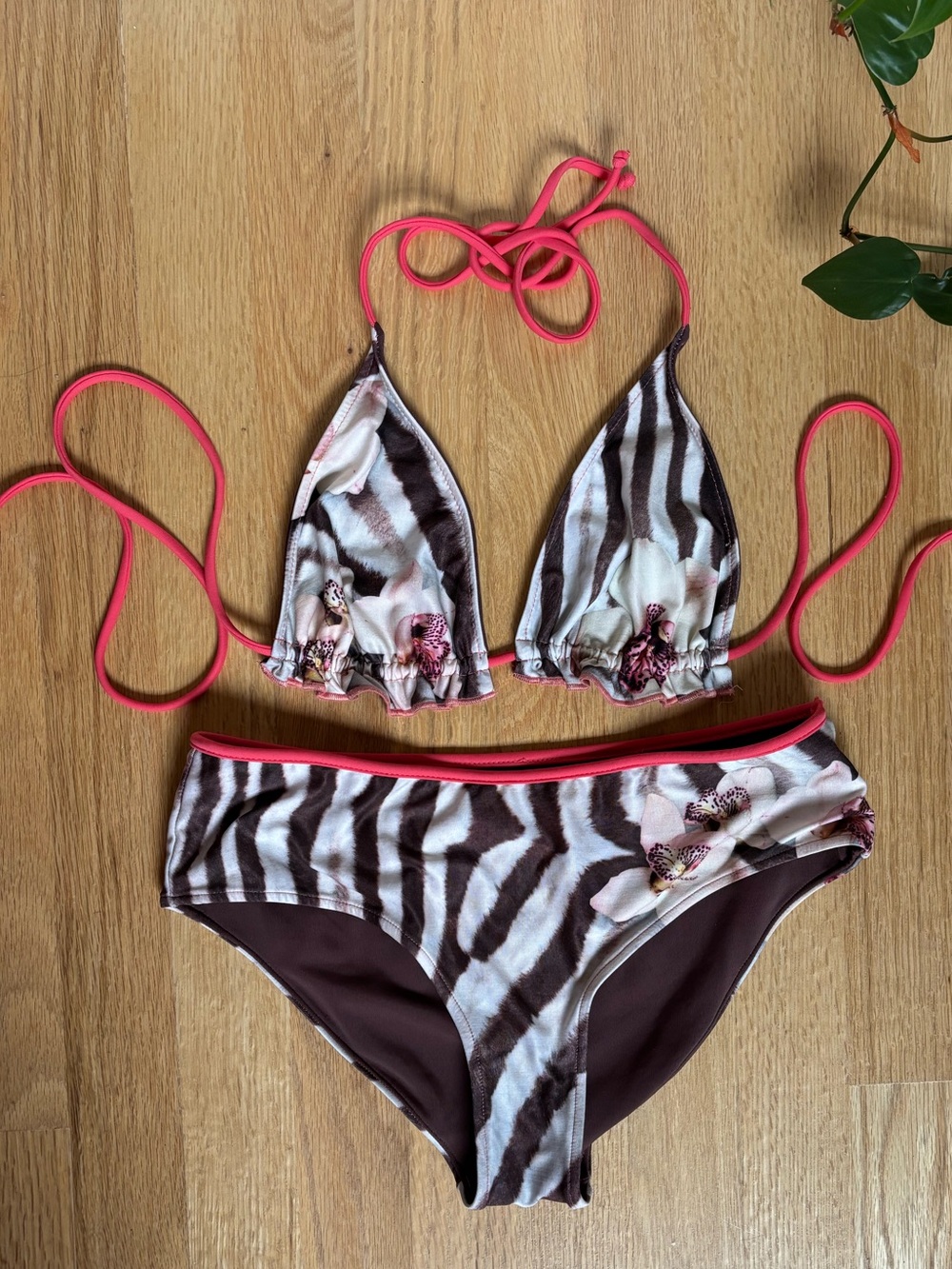 Vintage Y2K Aaron Chang Zebra-Print Two-Piece Reversible Bikini Set S/M